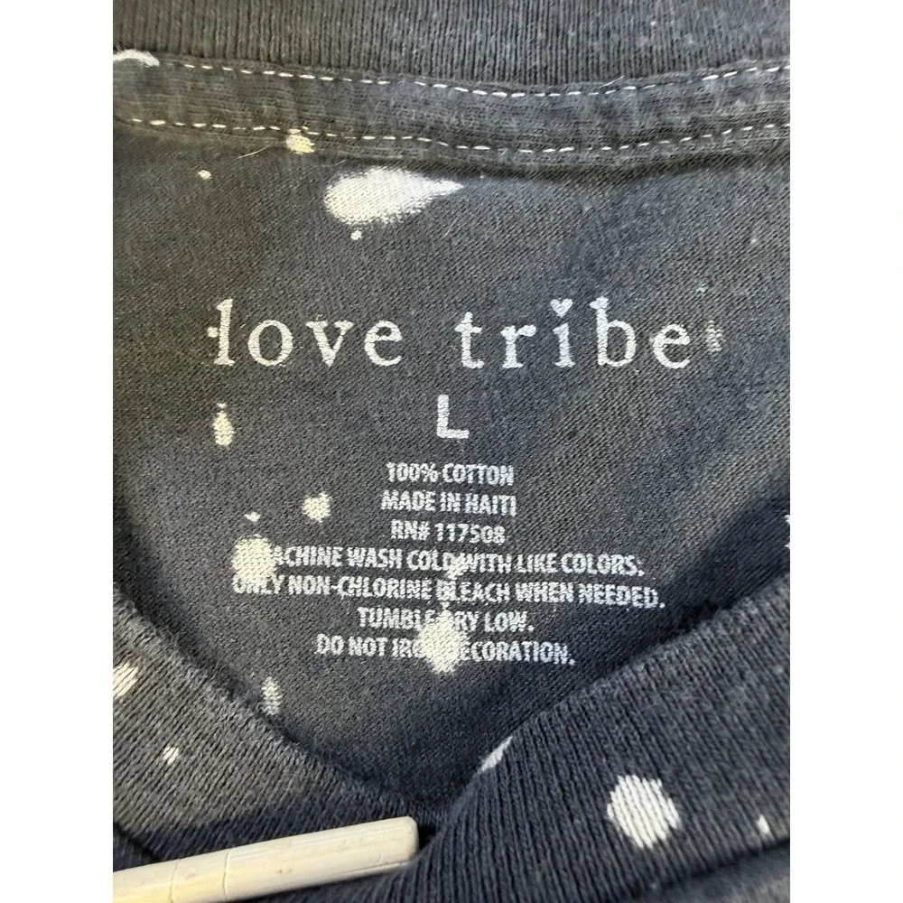 Love Tribe Men's L Butterfly Sunflower Bleach Splatter Grunge Graphic T Shirt